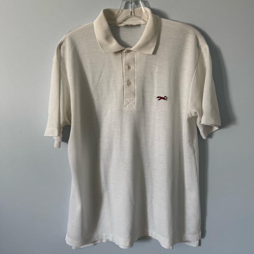 Vintage The Fox White Polo Shirt Men’s L-Red Fox Logo, Classic Preppy Style